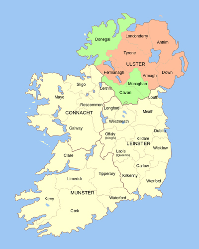 Map of Ulster Province in Ireland